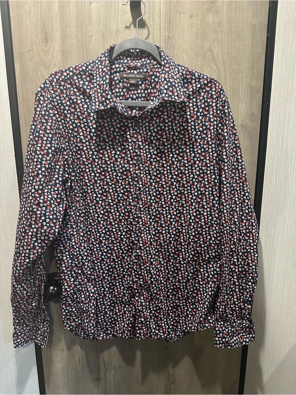 Michael Kors Men’s Slim Fit Floral Button Down Shirt Navy Size L